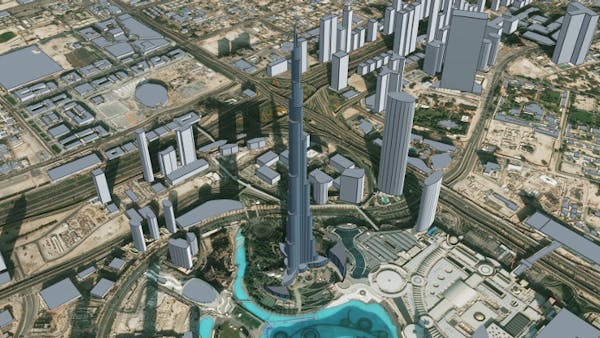 Burj Khalifa, Dubai in Cesium OSM Buildings