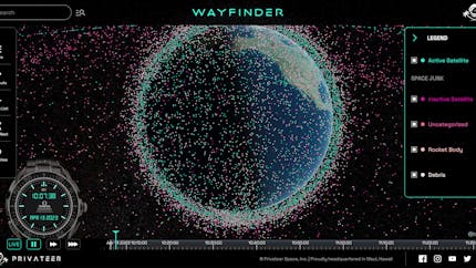 Privateer Space's Wayfinder app using CesiumJS to display tracked orbital debris