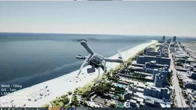在Unreal的bt365中，无人机在迈阿密海滩上空的截图