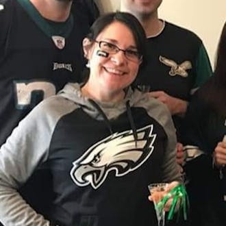 Andie Tursi wearing a Philadelphia Eagles shirt. 