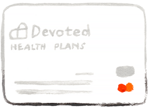 tarjeta dental y de anteojos blanca y plateada de MasterCard de Devoted Health Plans