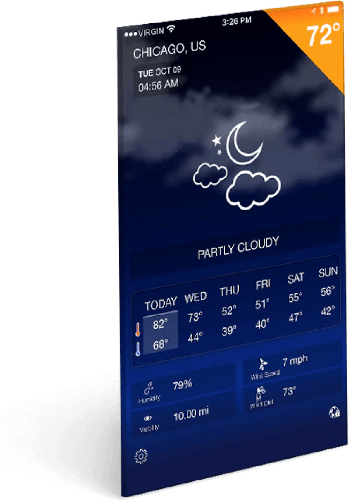 Displays weather conditions for multiple locations