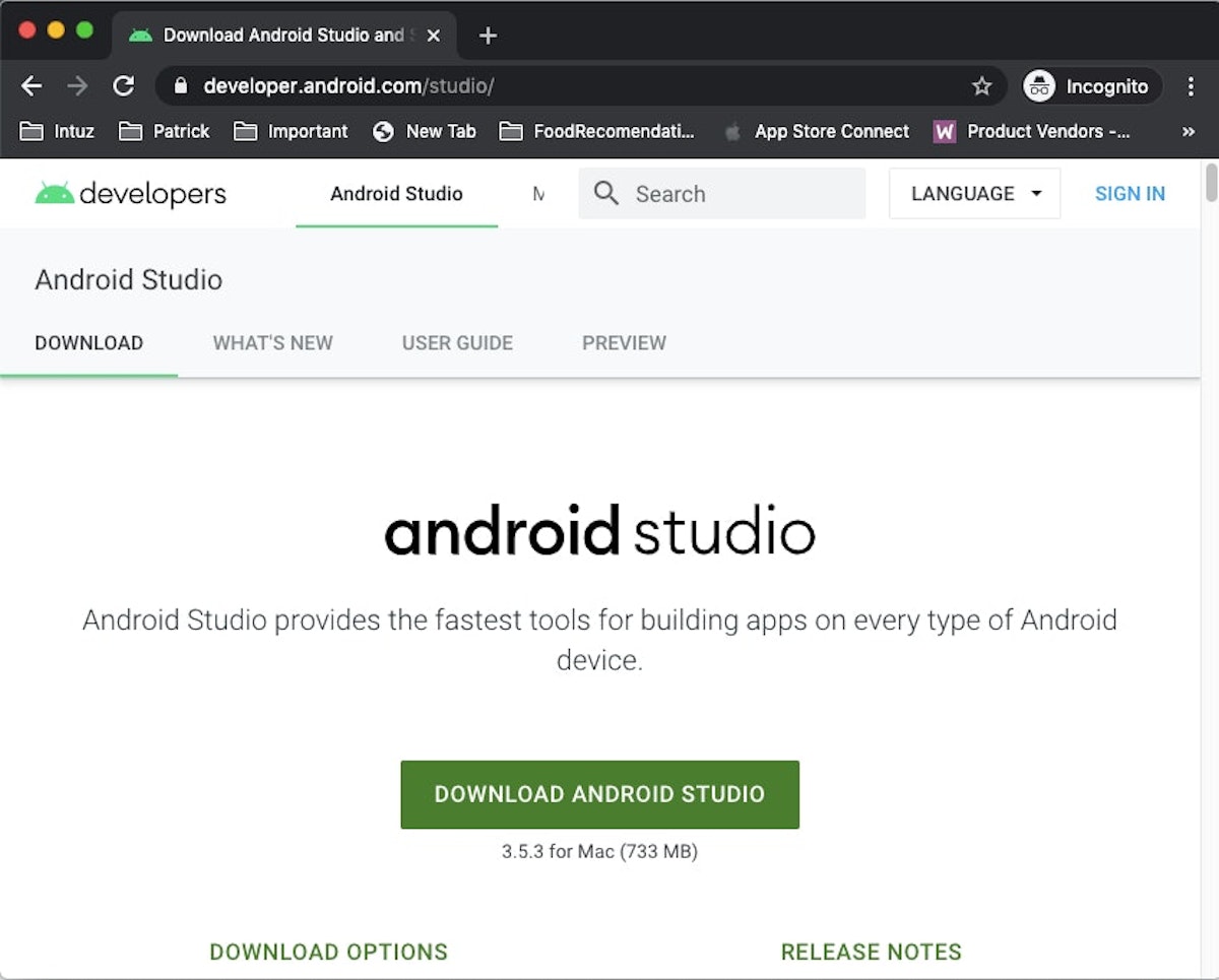 Android Studio Webpage