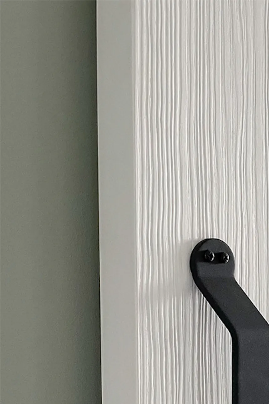 Black sliding door handle, white solid wood sliding door with deep brush finish