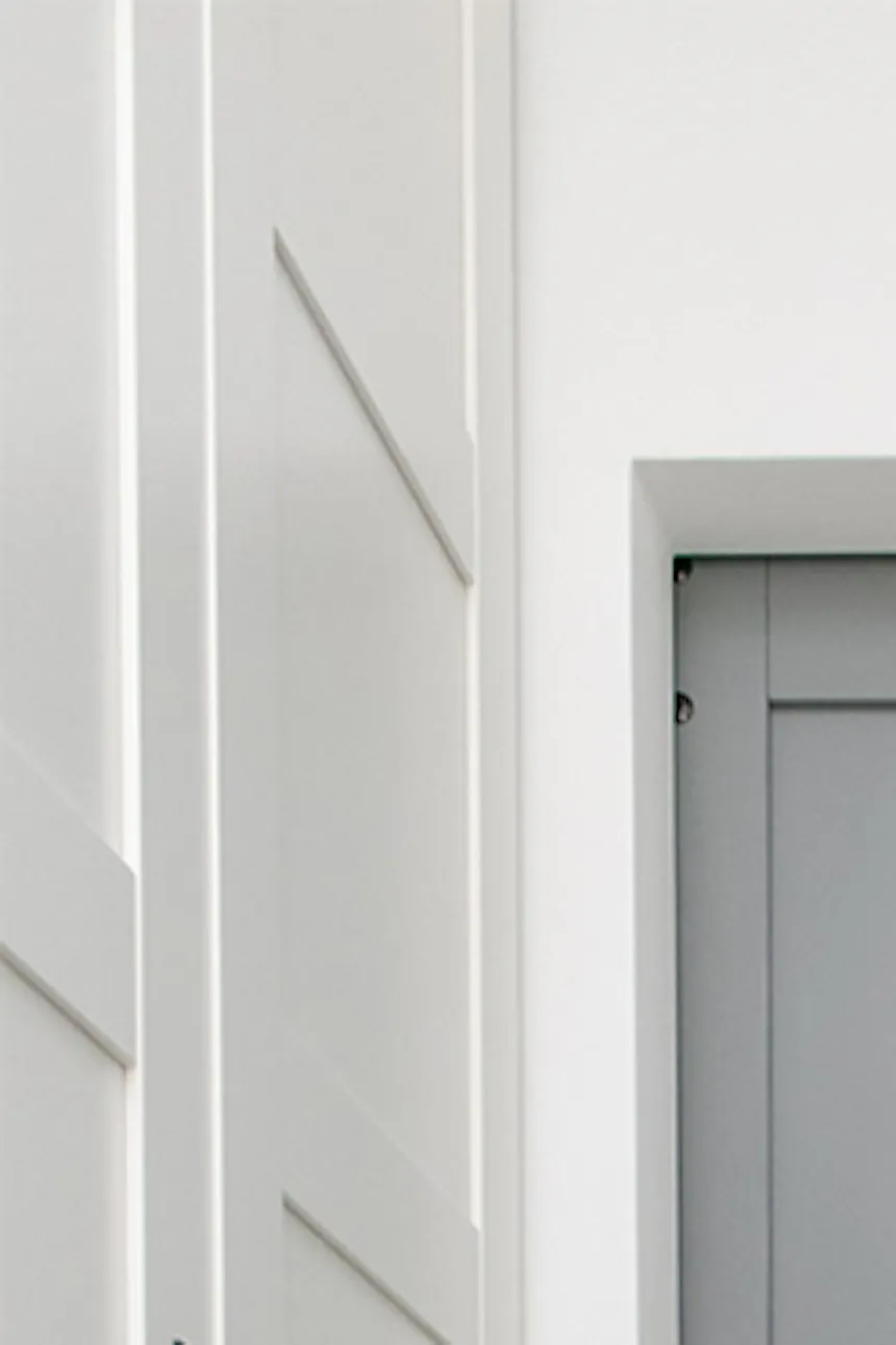 Sliding door in apartment building, wood sliding door, pantry sliding door, grey sliding door, utility room sliding door.