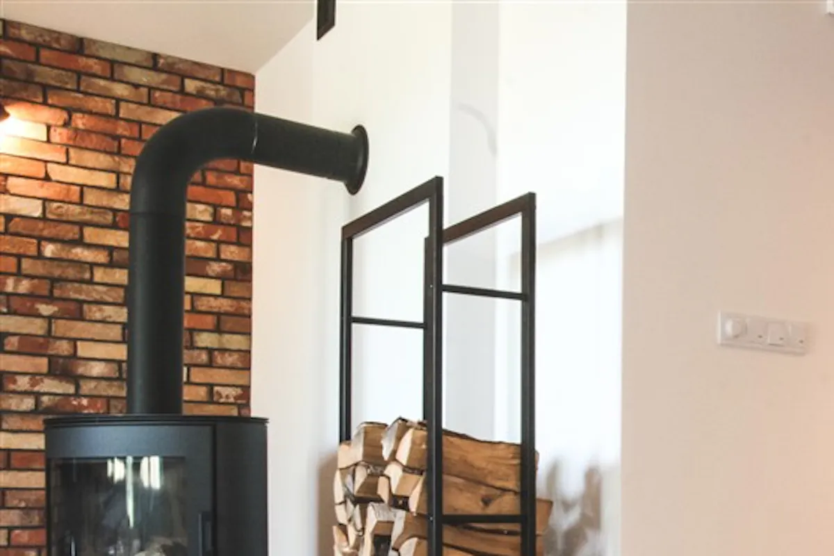 solid wood sliding door, Scandinavian interior, loft style interior, kitchen door, barn door, brushed sliding door, kitchen sliding door, brick wall in living room, open space, fireplace in living room