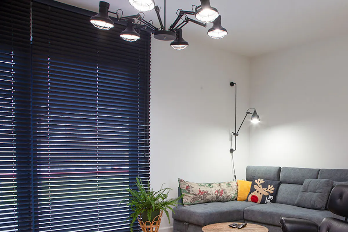 parquet, murs blancs, mobilier moderne