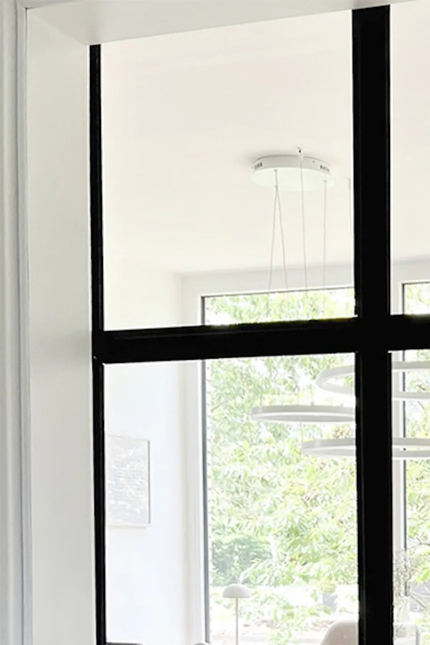 Glass door for kitchen, glass sliding door for dining room, glass door in black metal frame