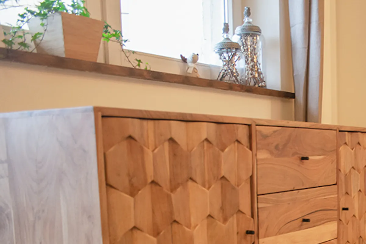 Large wood dresser with decorative front
