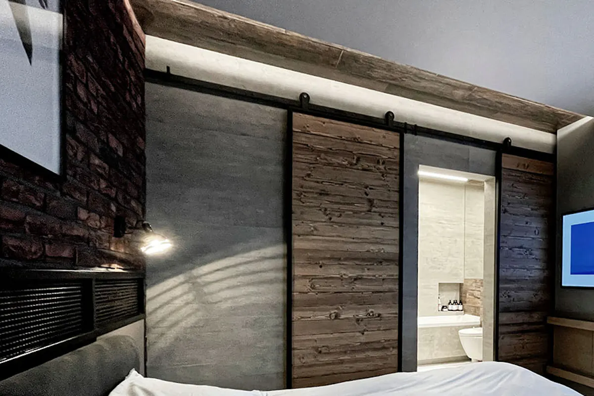 Wood and metal sliding doors for industrial bedrooms, loft sliding doors for bedroom bathroom