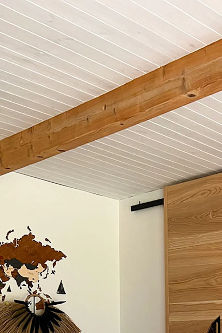 designer wooden sliding doors with black handles in the arrangement of the living room