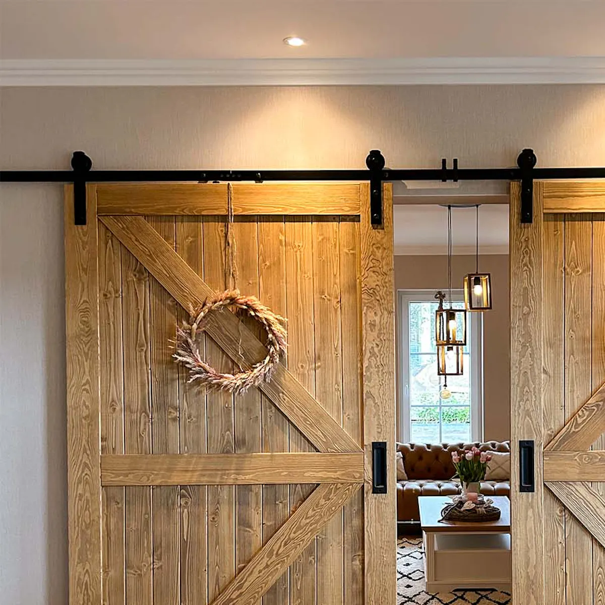 double sliding doors leading to the living room
