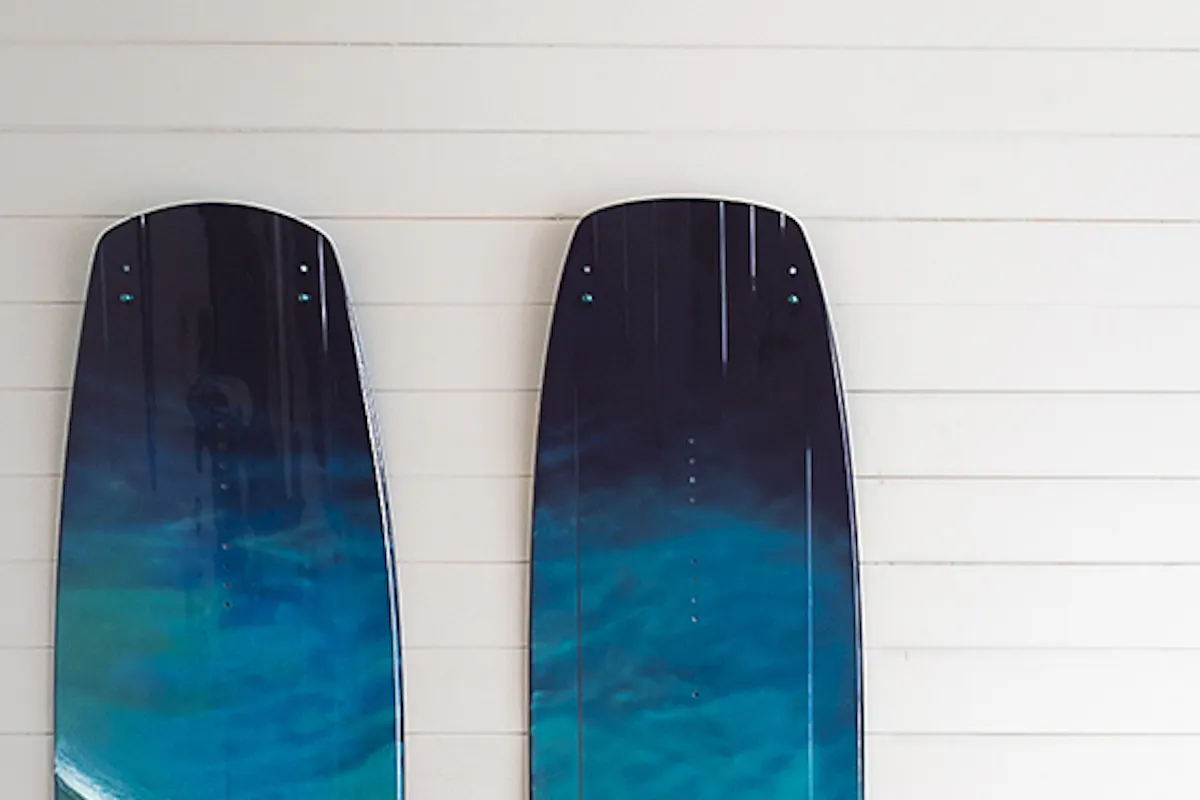 blue decorative surfboard with marine theme