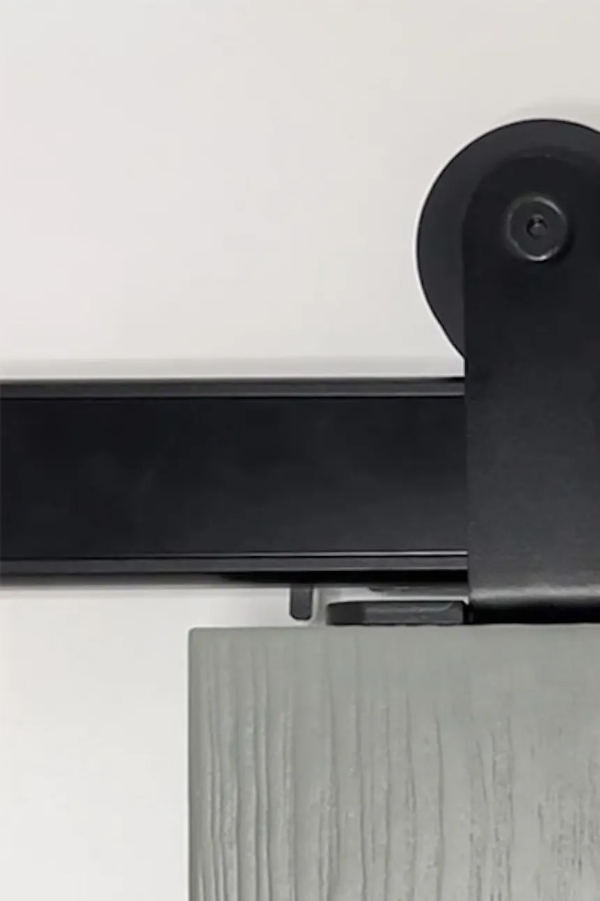 Black sliding system for wood doors.