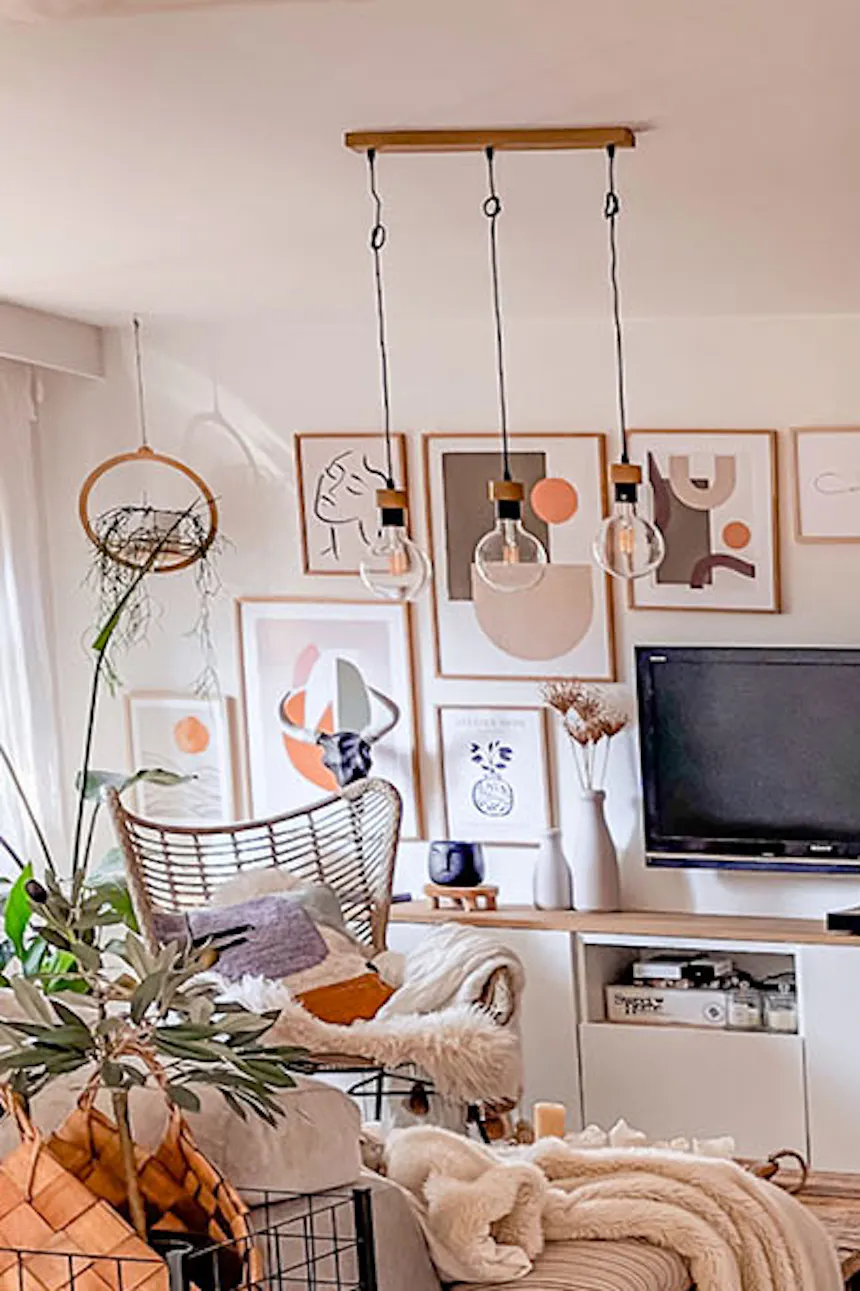 salon ouvert au style bohème scandinave