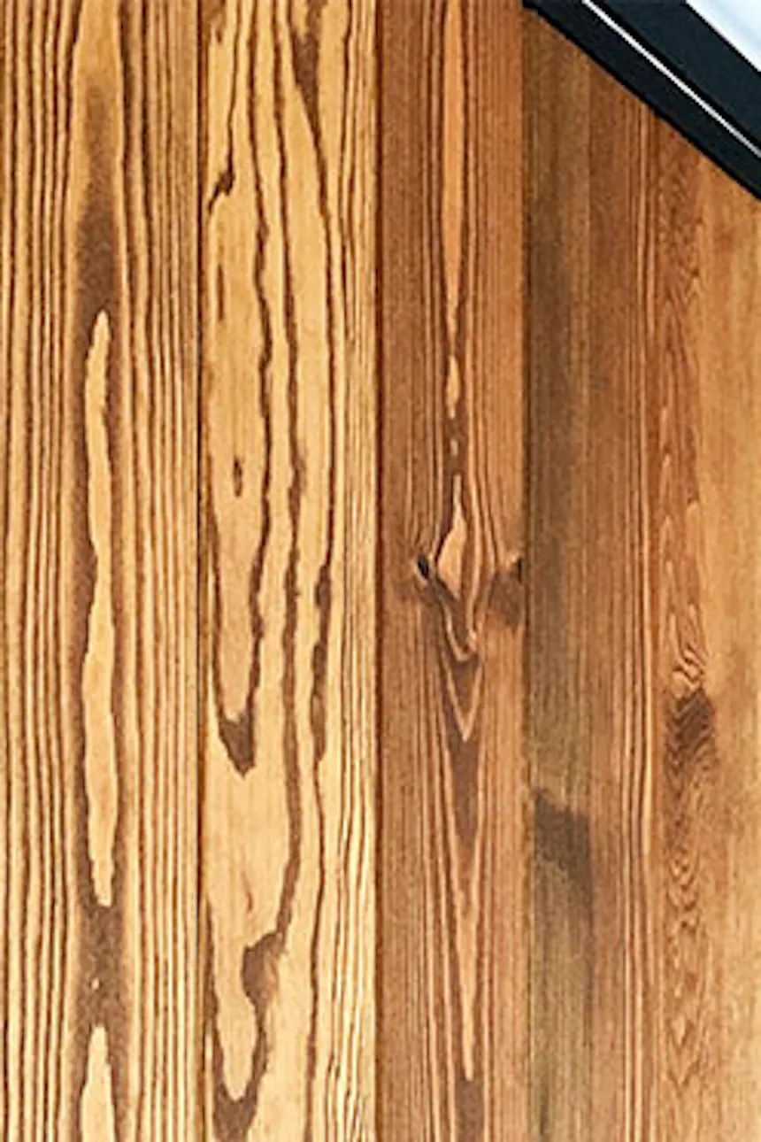 Wooden sliding doors, sliding doors in metal frame, brick wall