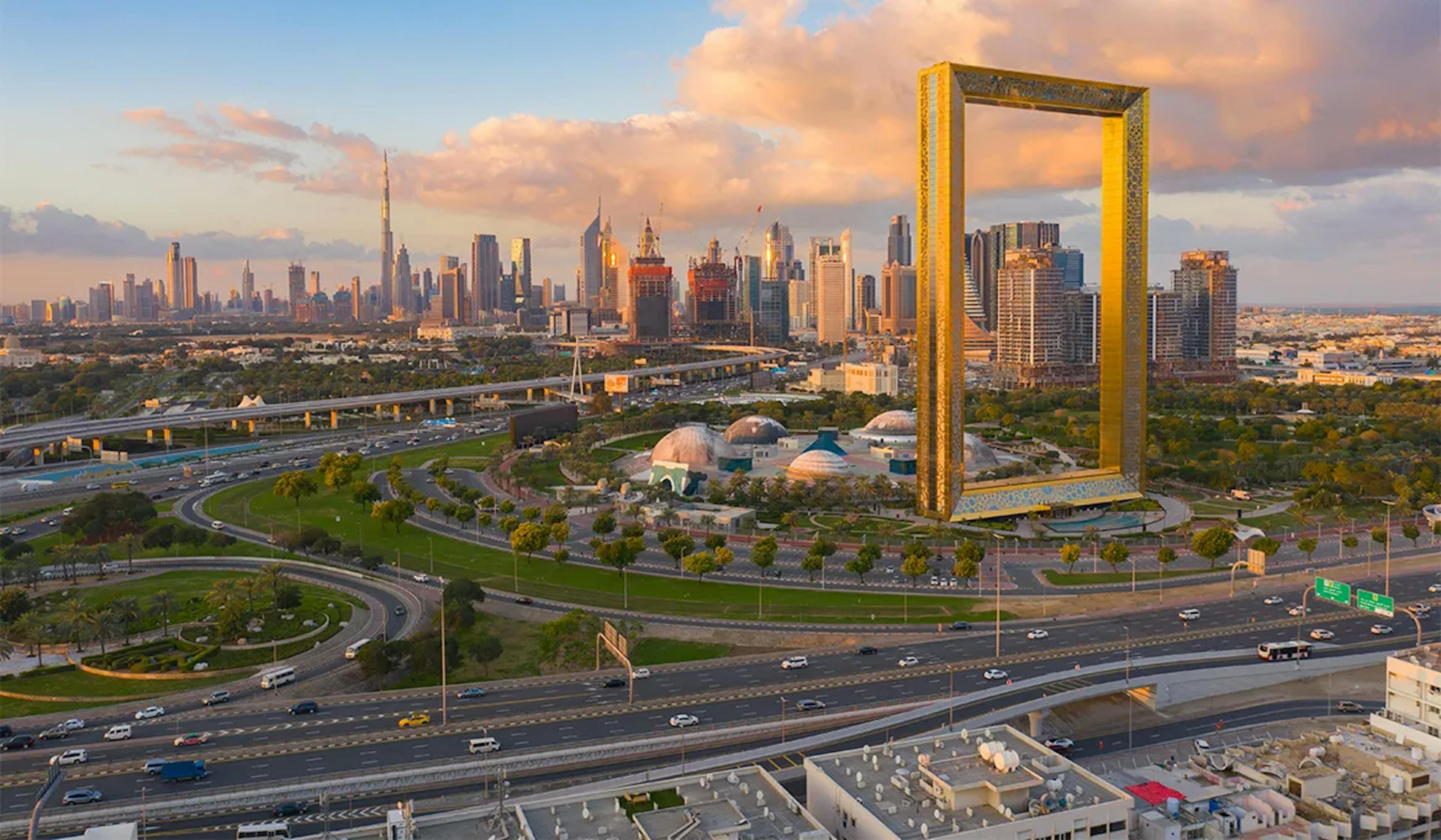 The Attraction of Dubai Frame and Miracle Garden Together