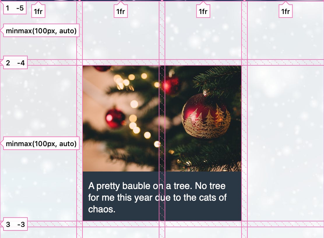 A card component placed in the middle two columns of a parent grid does not use subgrid on a narrow viewport and the caption is stacked below the image.