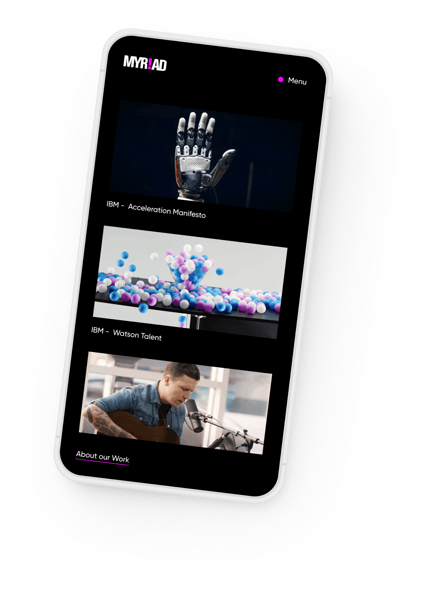 Screenshot of a phone showing the Myriad website