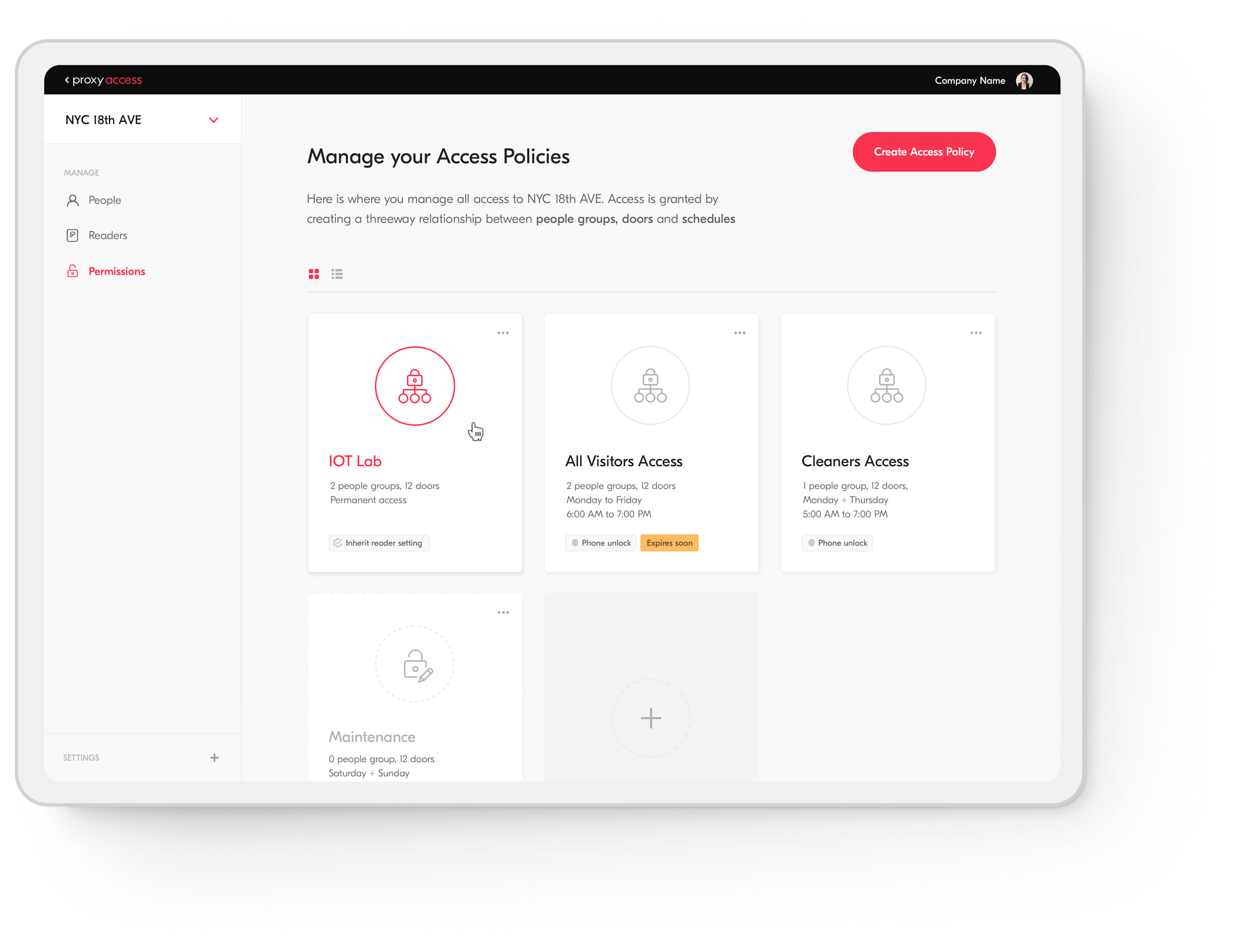 Proxy Access Manager App on a tablet