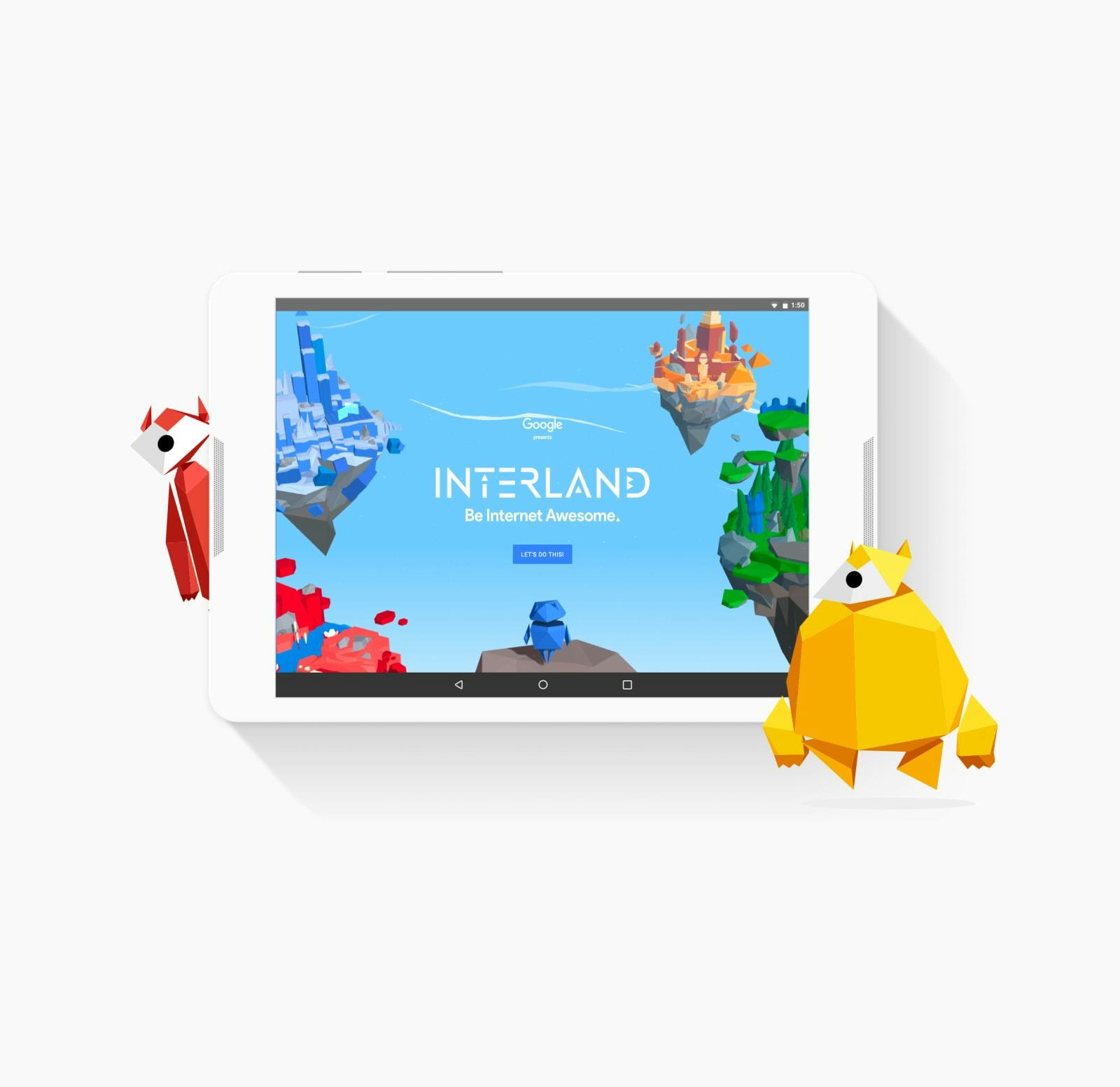 Tablet running Google Interland interacting with some of it’s characters