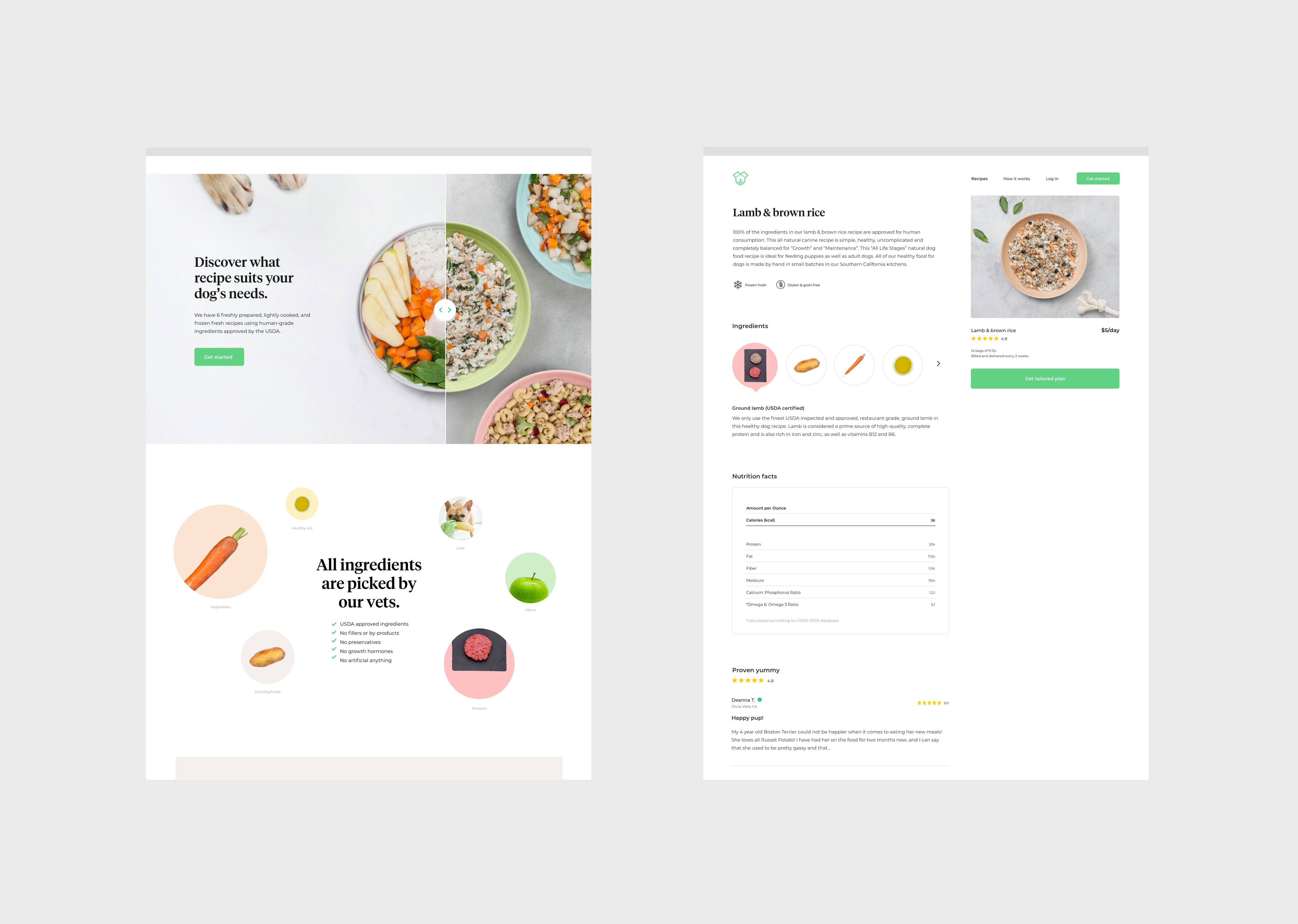 Screenshots for the website and the app