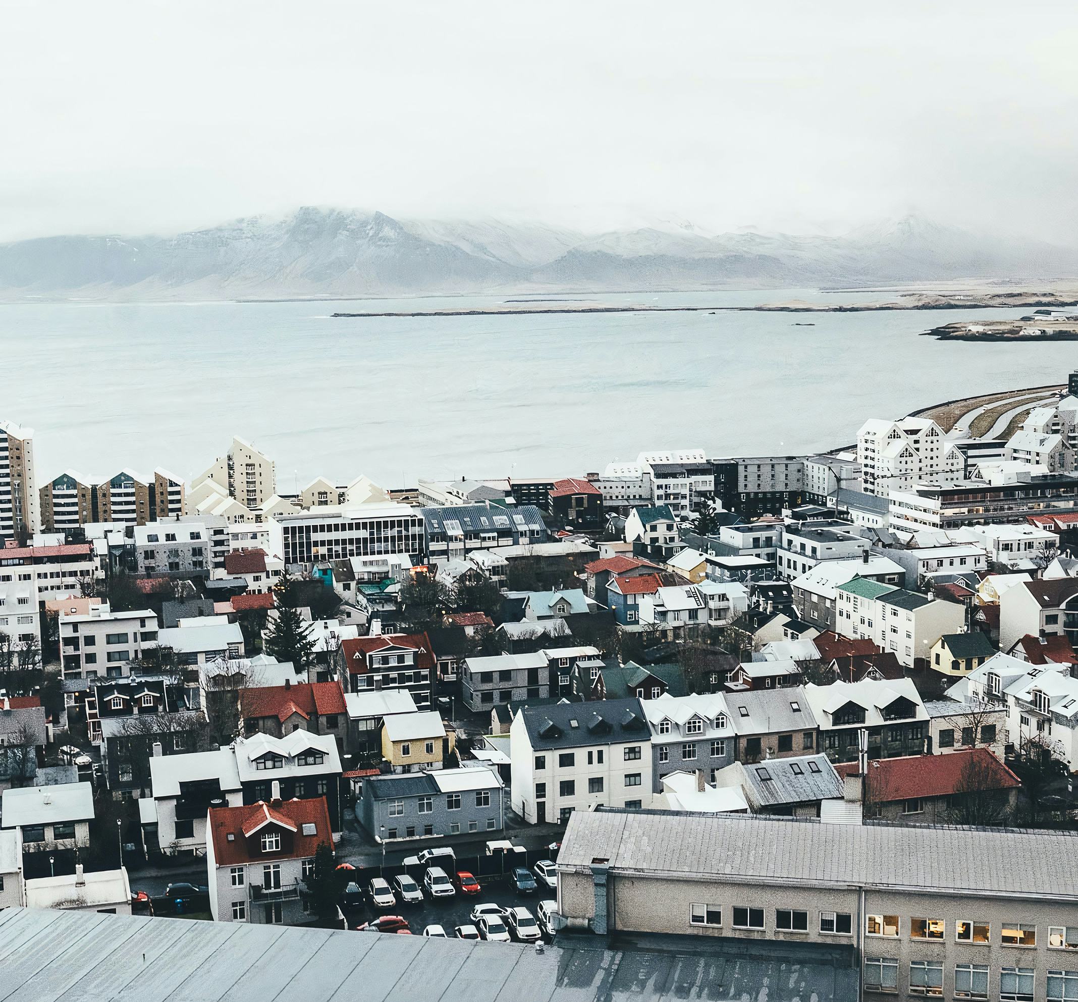 Reykjavik with Esja in the background.