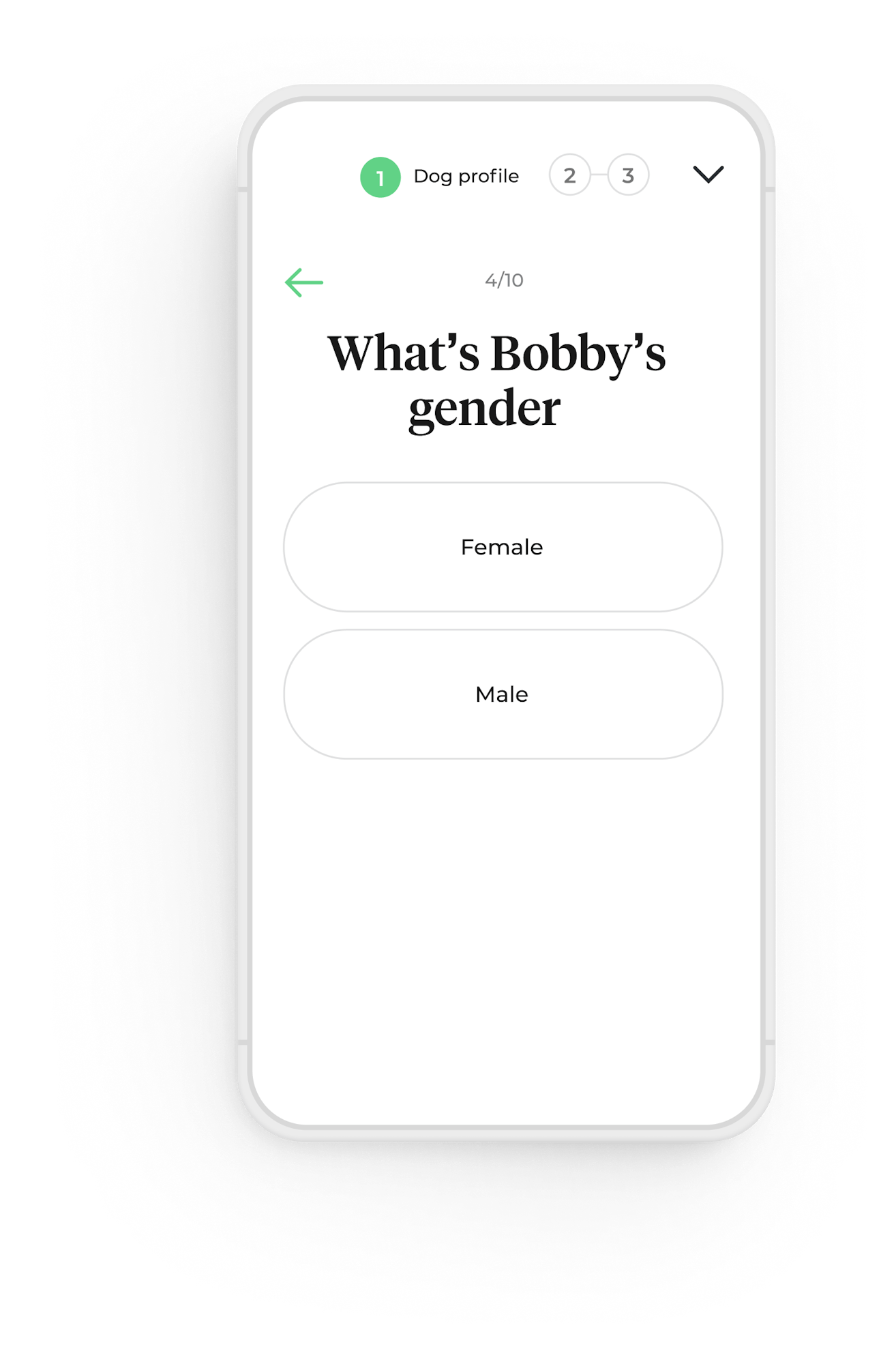Filling dog profile on a smartphone: gender
