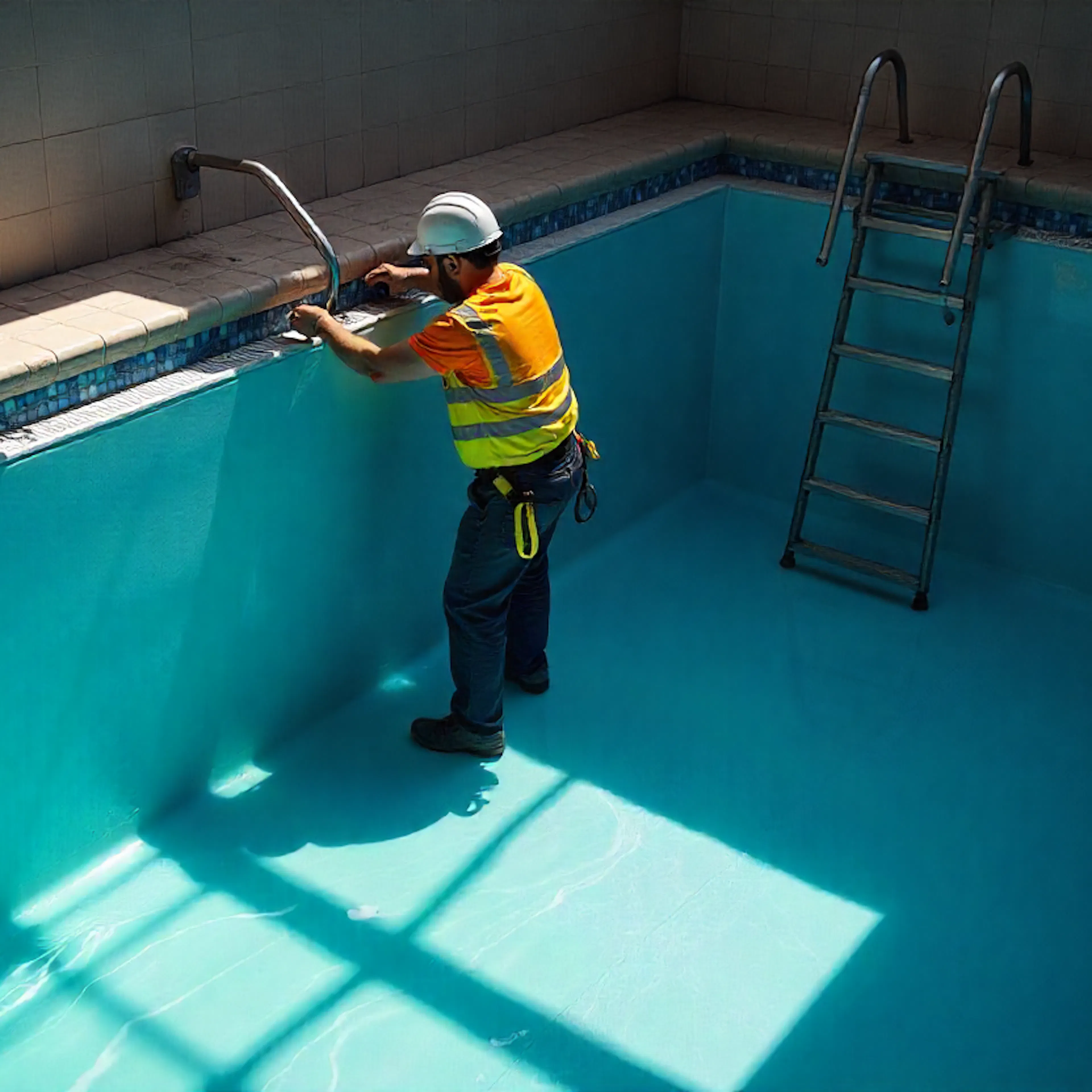 an electrician working in a swimming pool