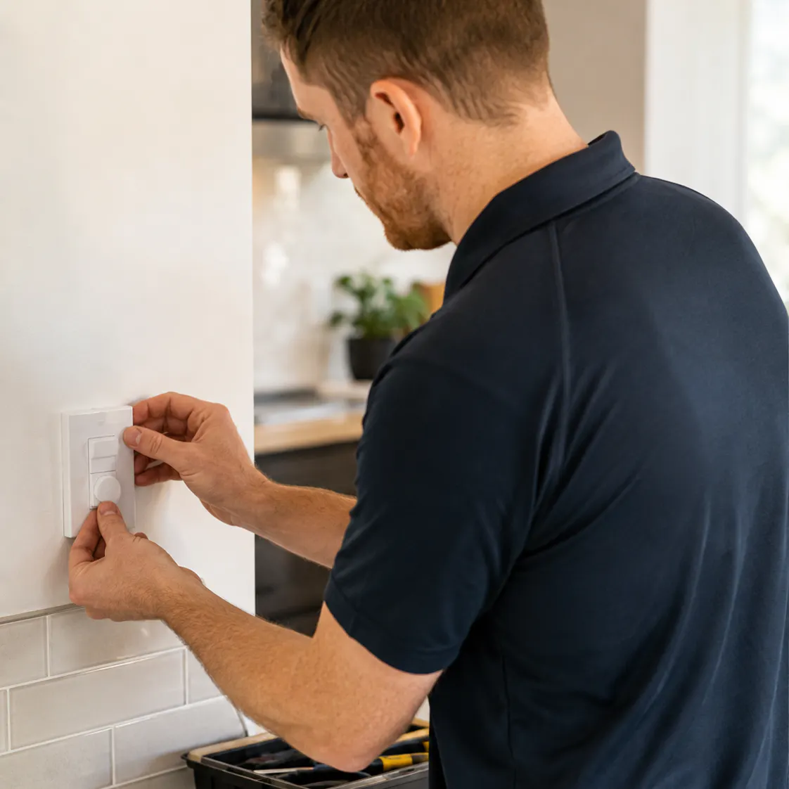 electrician installing a smart switch in a home