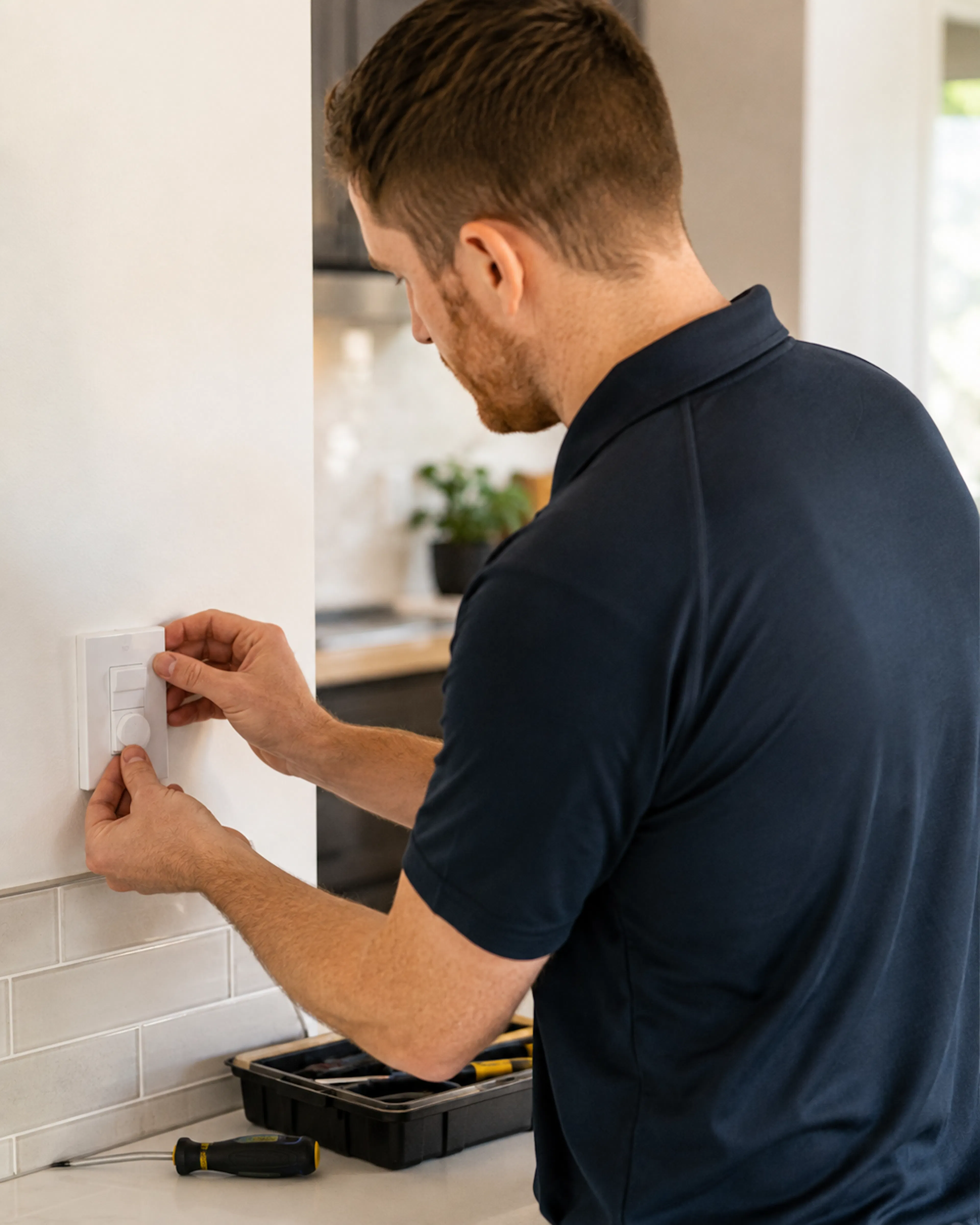 electrician installing a smart switch in a home