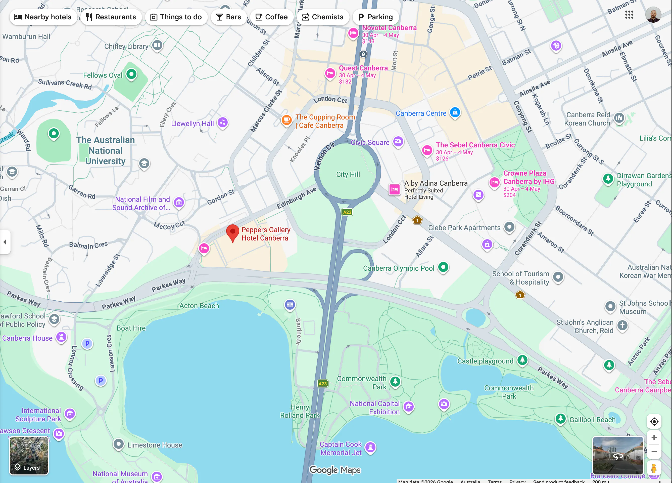 Peppers Gallery Hotel Canberra location