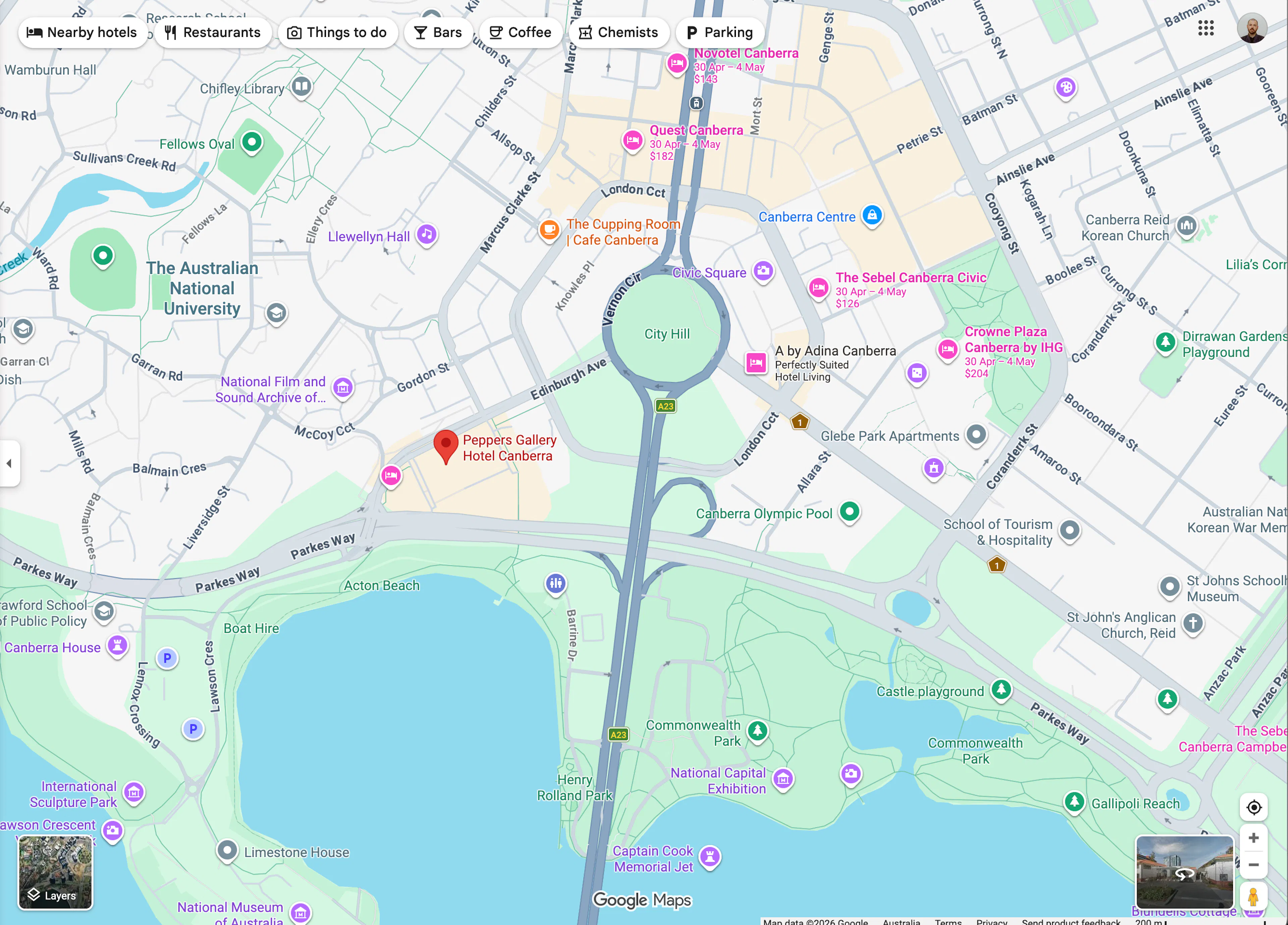 Peppers Gallery Hotel Canberra location