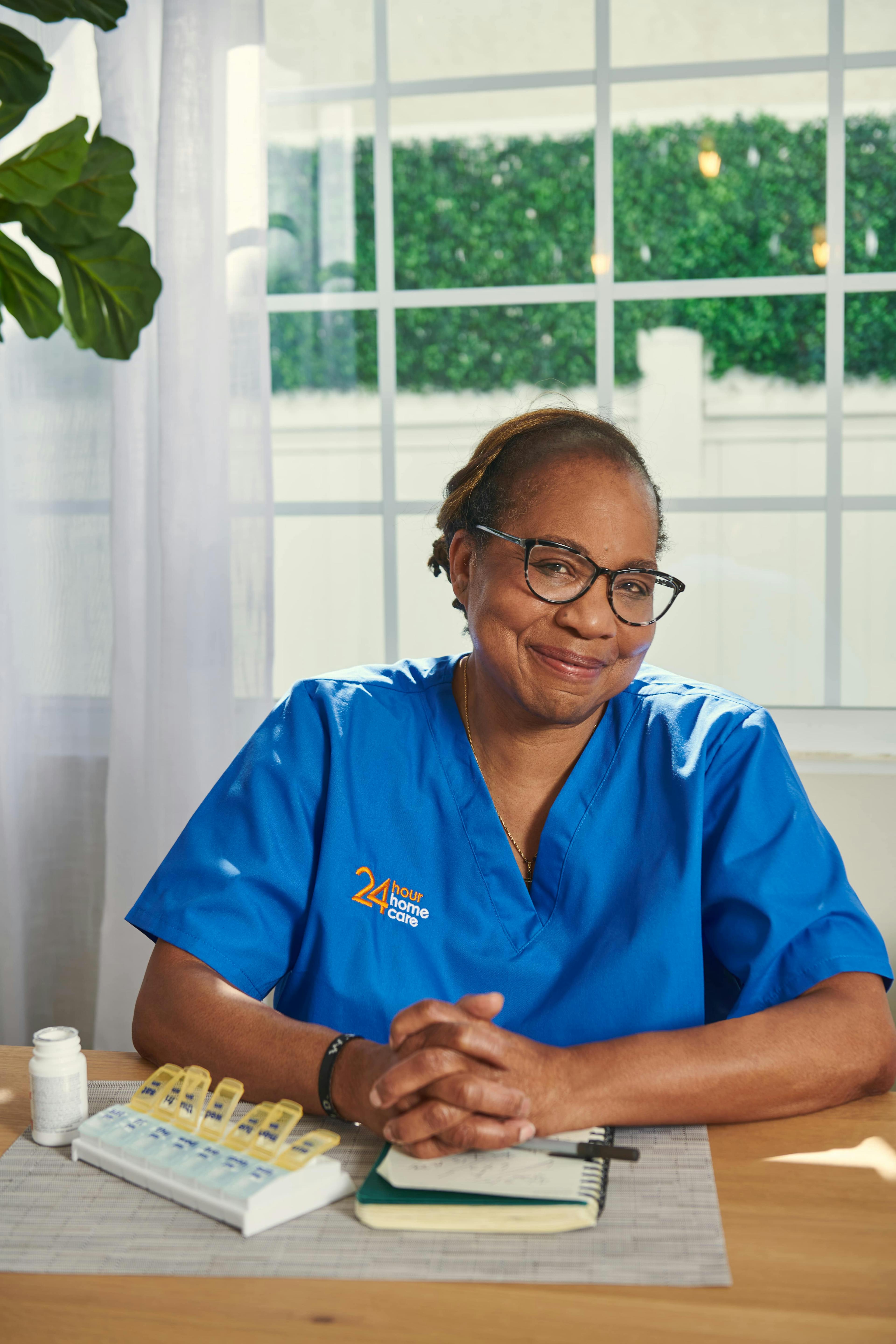 A caregiver smiling