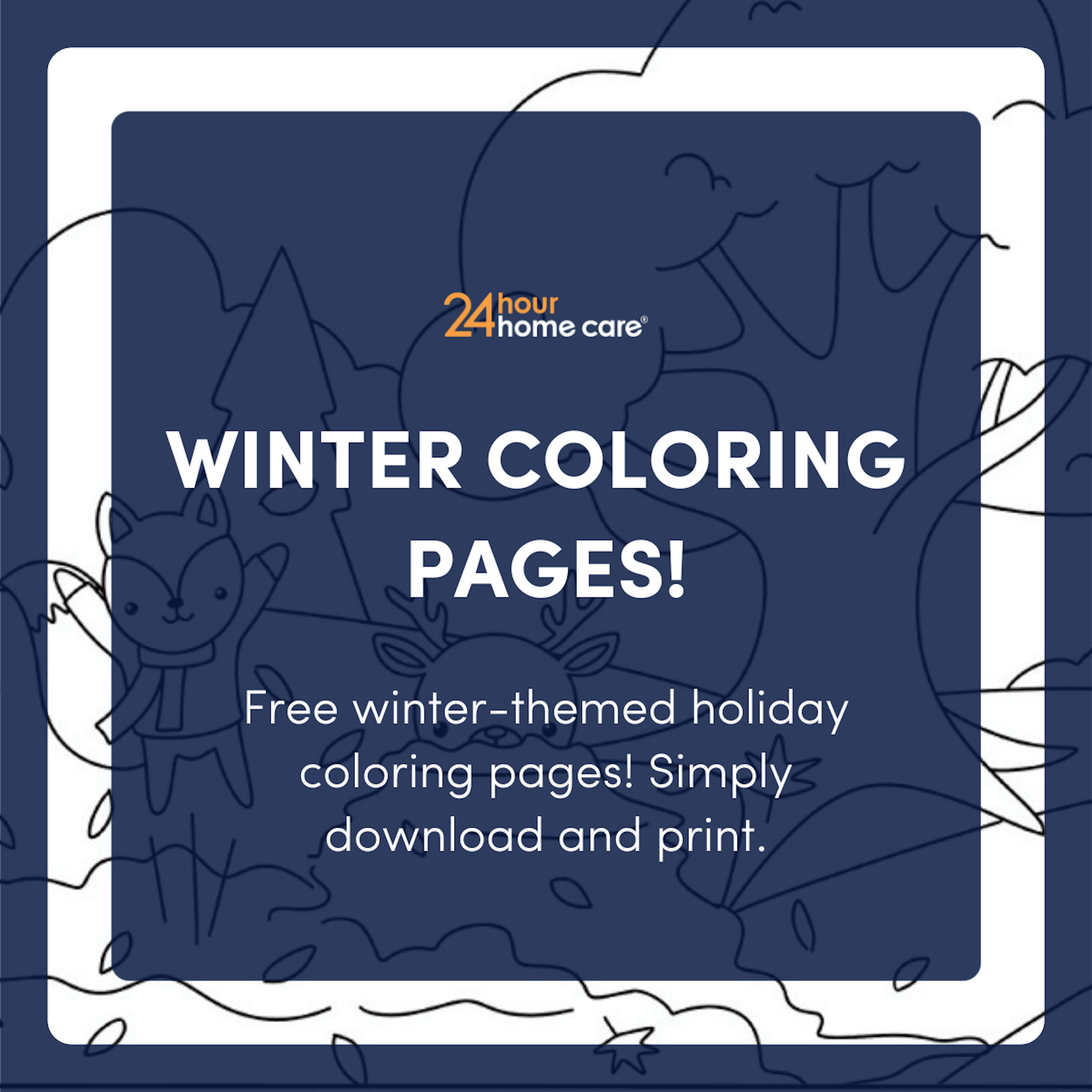 A screenshot of 24 Hour Home Care's winter-themed coloring pages.