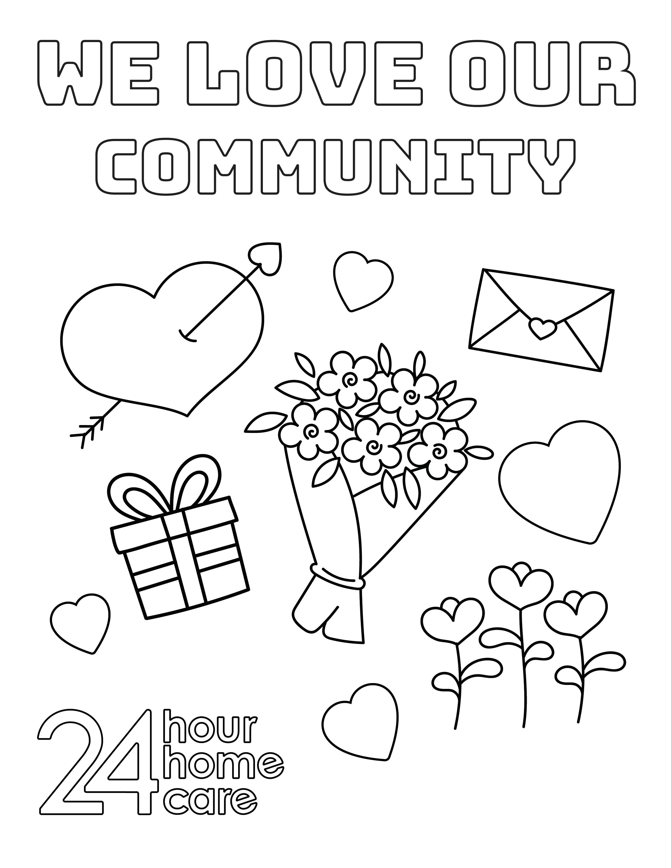 We love our community Valentine's Day coloring sheet