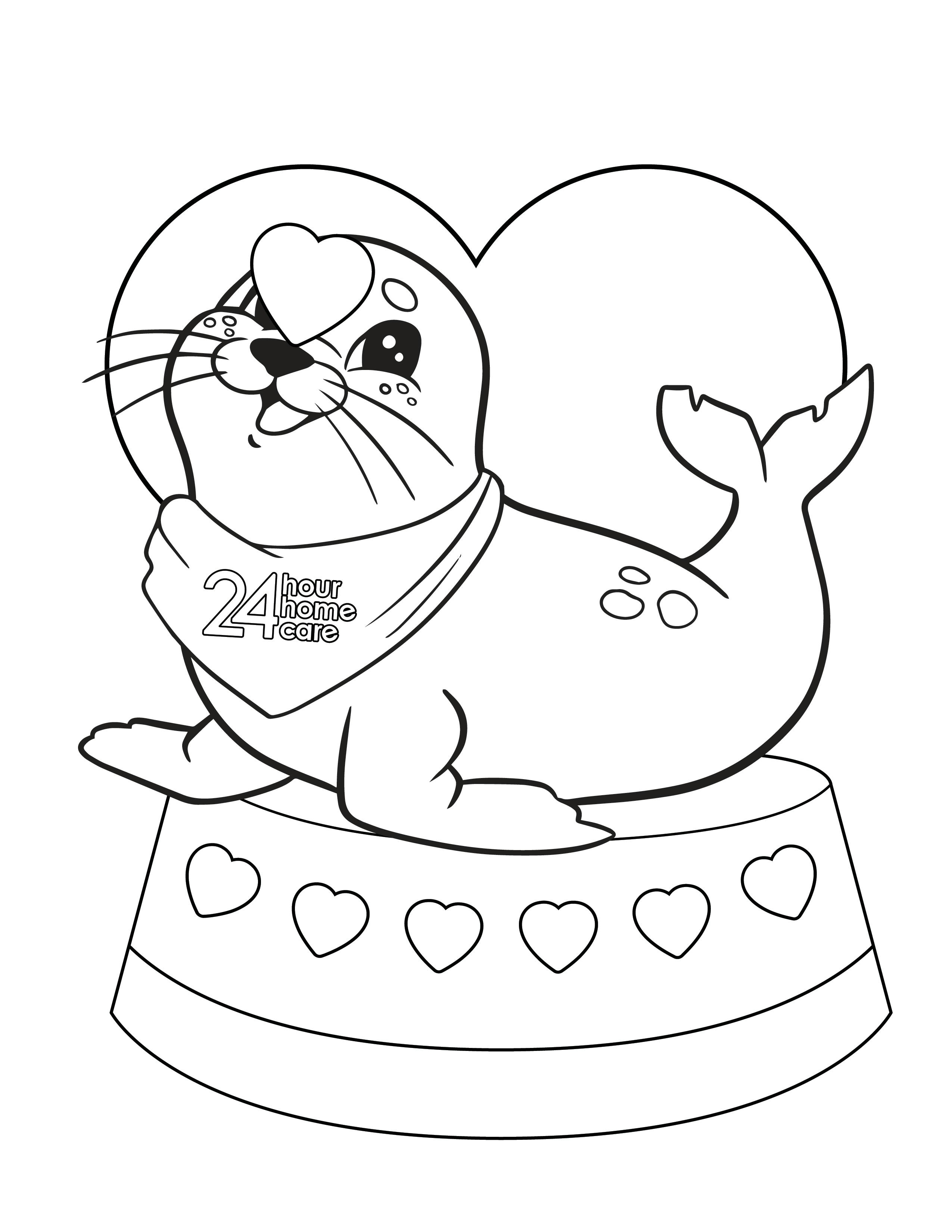 Seal Valentine's Day coloring sheet
