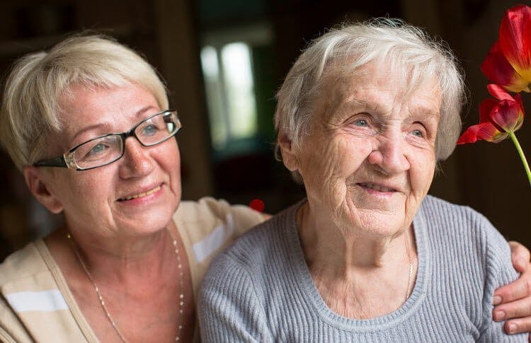 Old woman Grandma Daughter Happy Hopeful