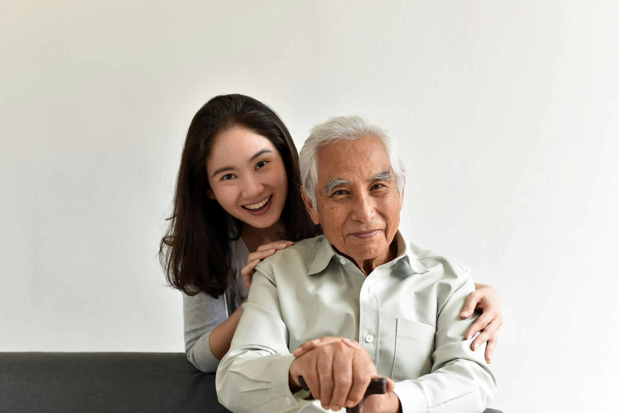 Asian senior father and smiling daughter, Happy family relations