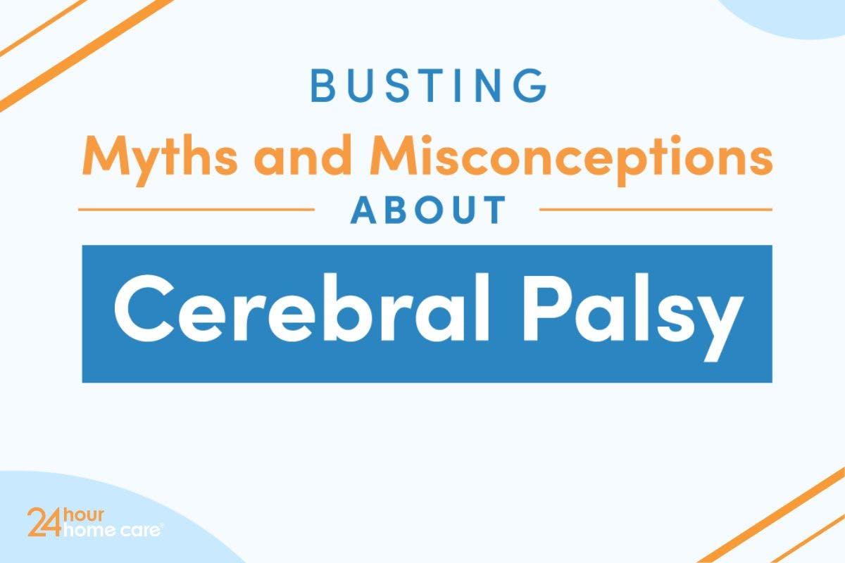 Illustrated image with the words, "Busting Myths and Misconceptions about Cerebral Palsy"
