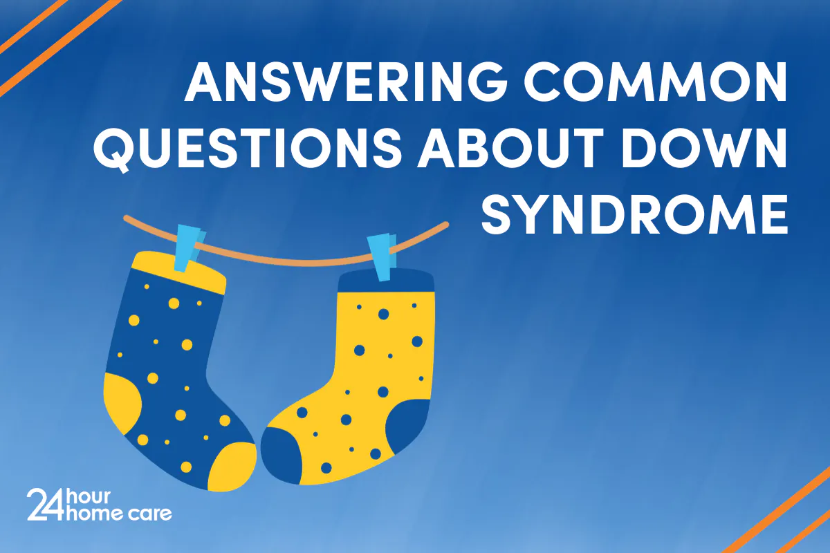 Header image showing an illustration of socks on a clothesline, the socks are illustrated with the traditional blue and yellow that represents Down syndrome.