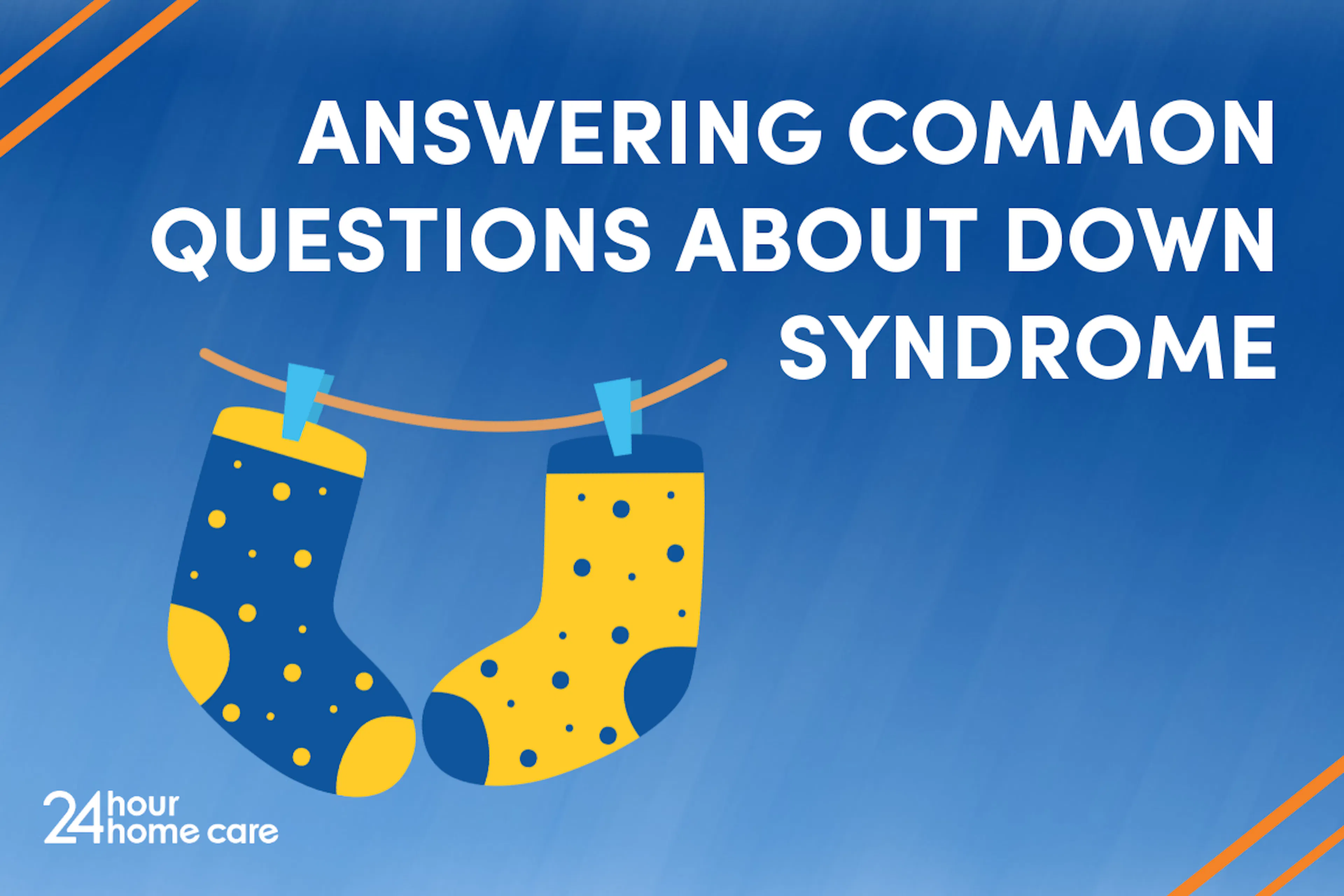 Header image showing an illustration of socks on a clothesline, the socks are illustrated with the traditional blue and yellow that represents Down syndrome.