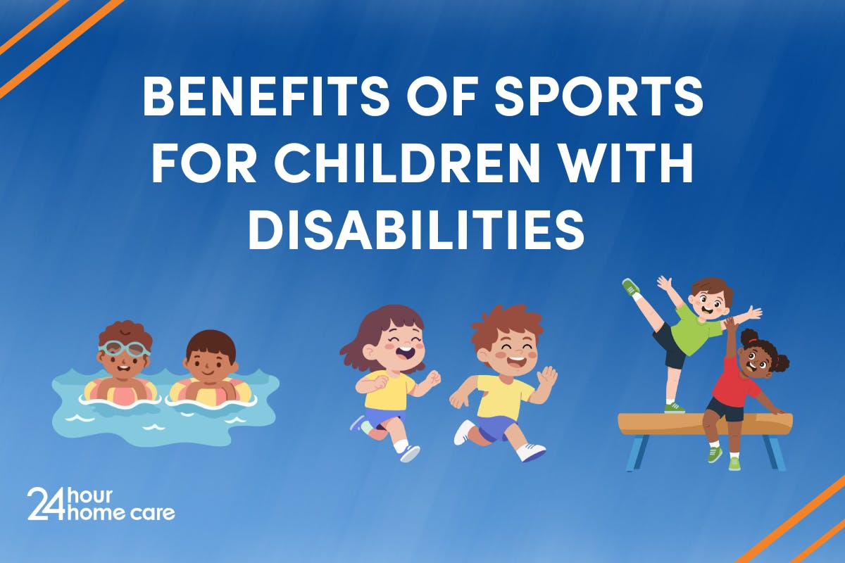 Illustrations of children swimming, running, and doing gymnastics.