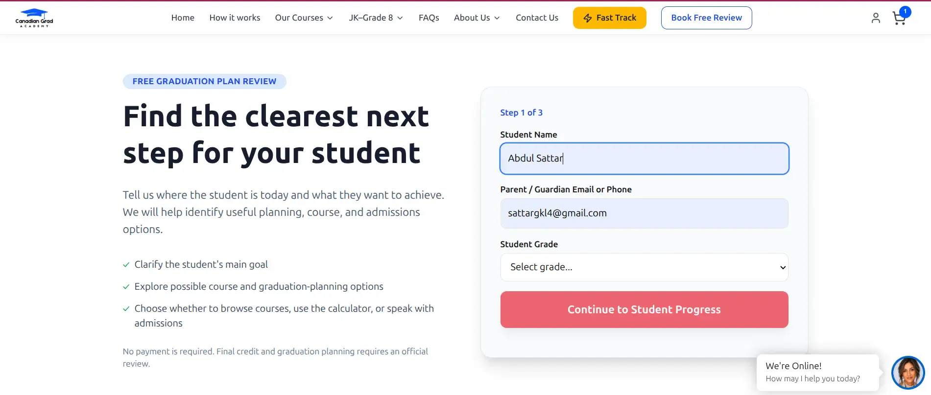 Graduation plan review form for identifying suitable courses and academic planning options.