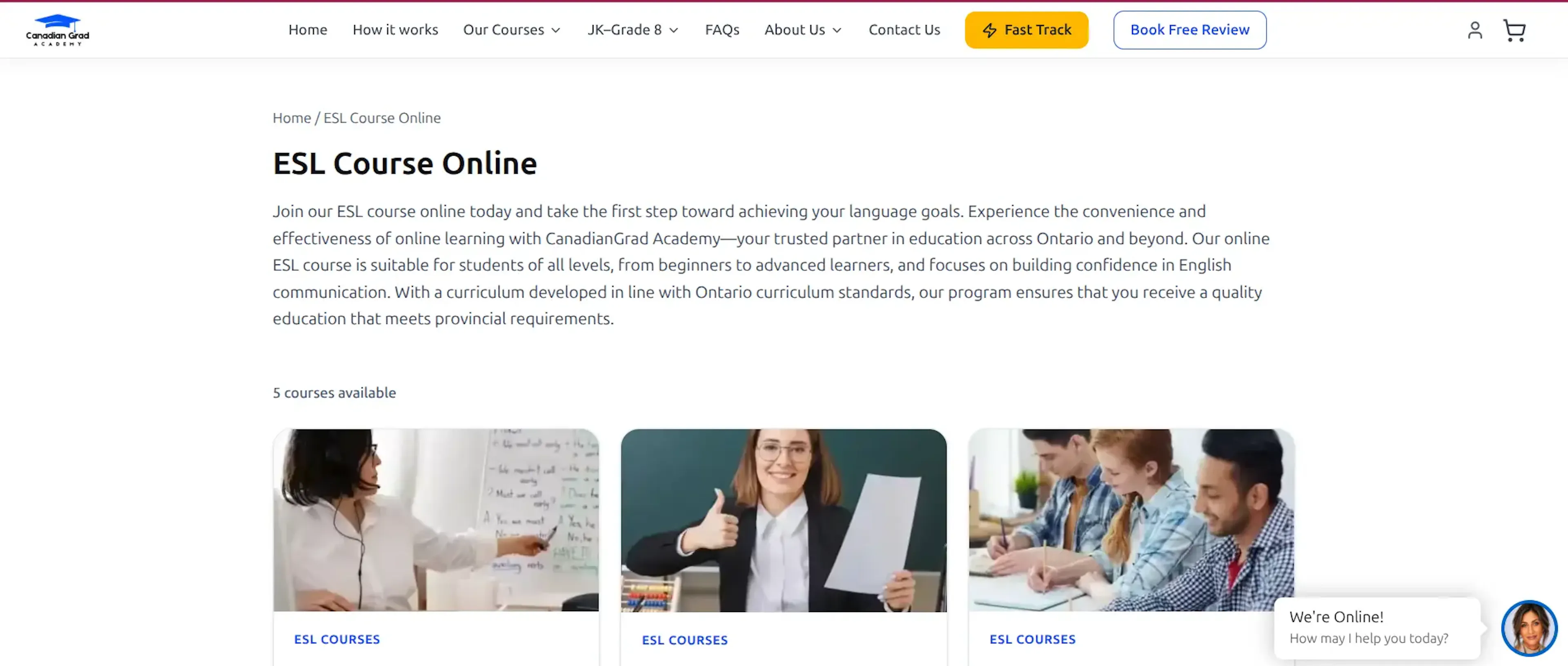 CanadianGrad Academy homepage for Ontario online high school courses and student support.