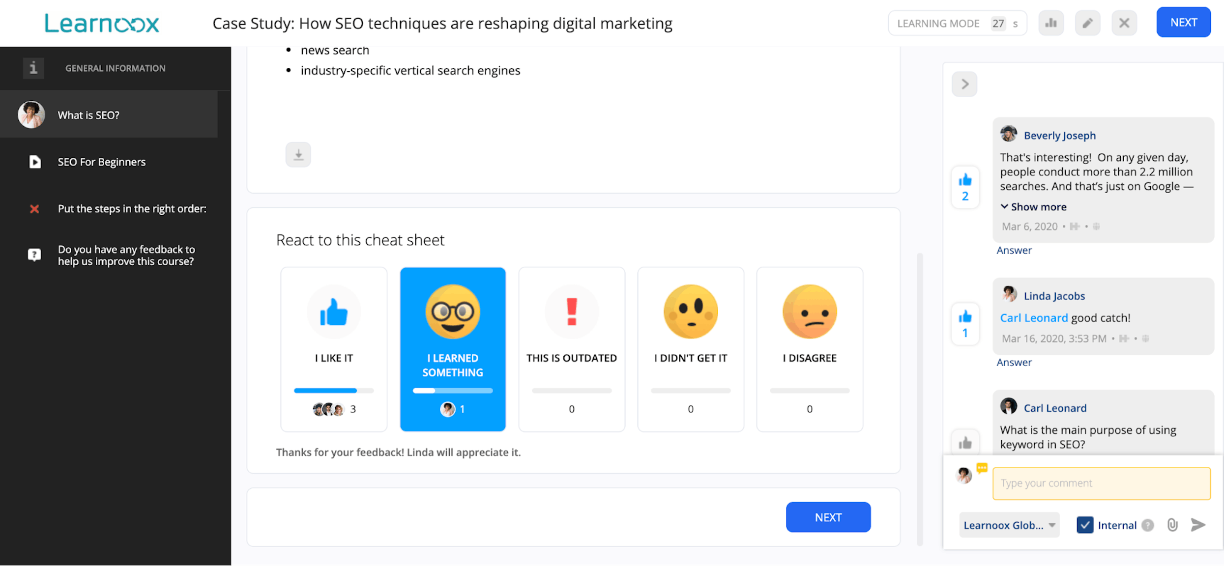 Relevance score in 360Learning’s platform
