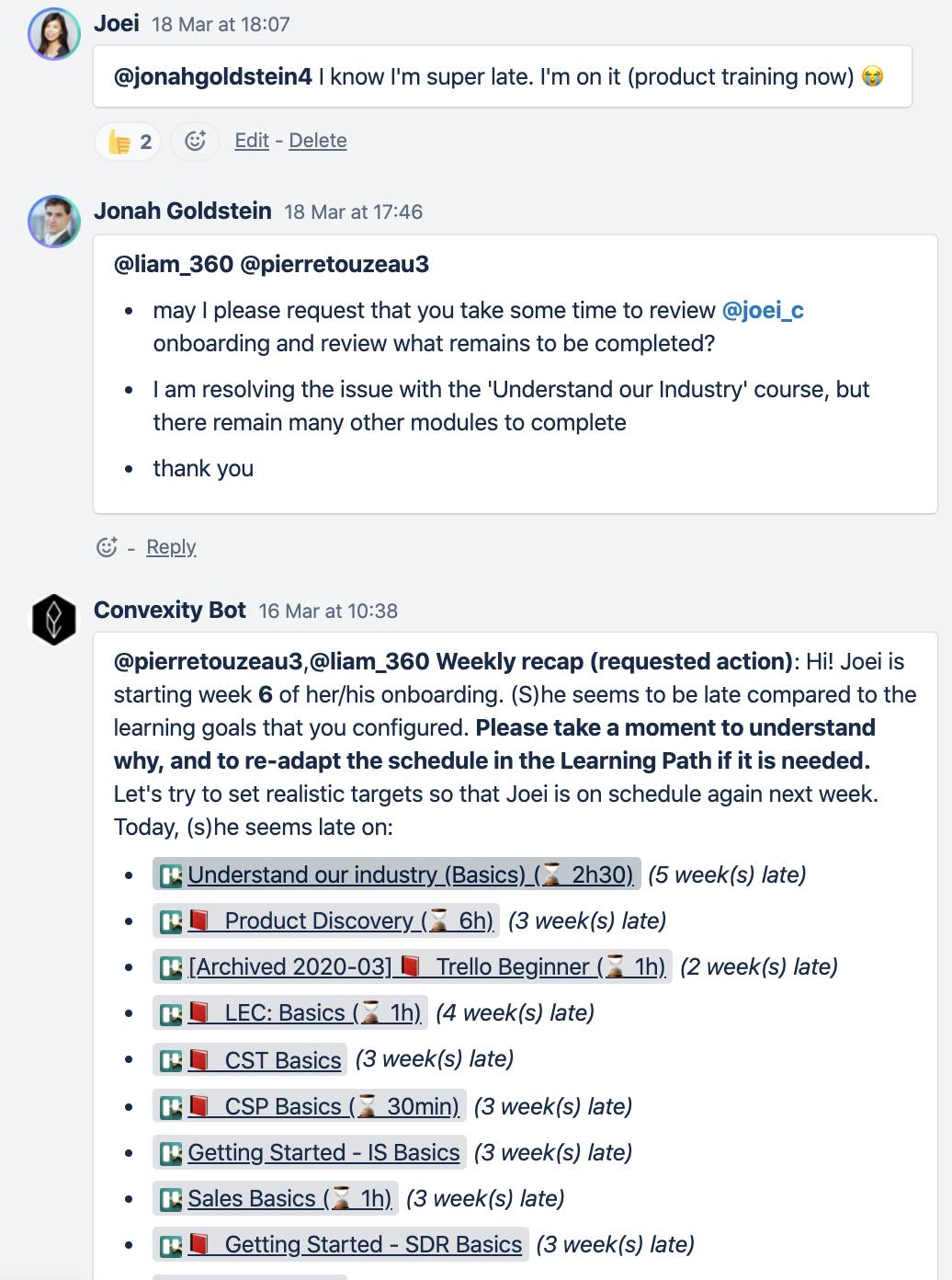 Onboarding process check-in