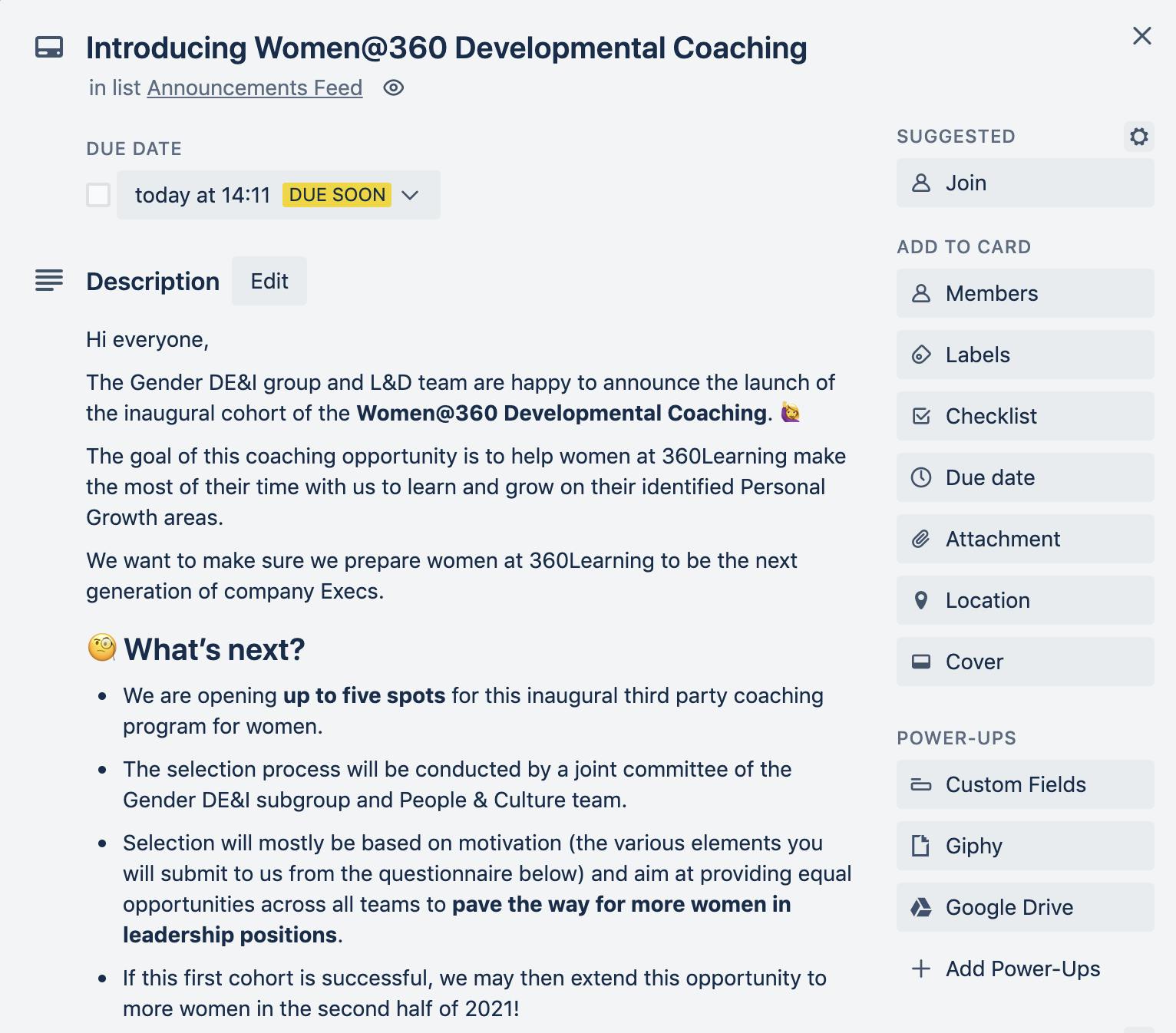 Women at 360 Coaching on Trello