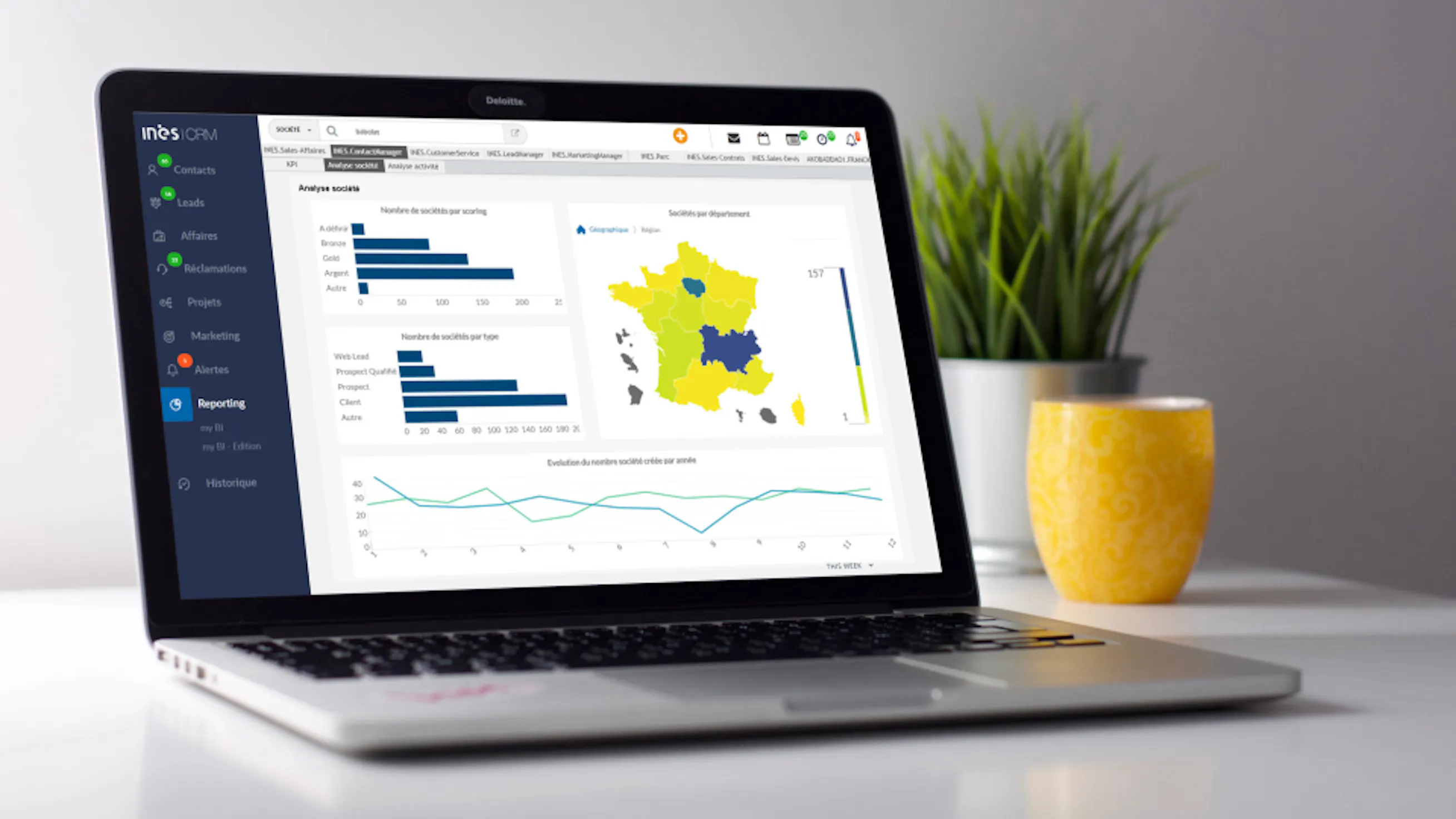 Computer displaying France related charts