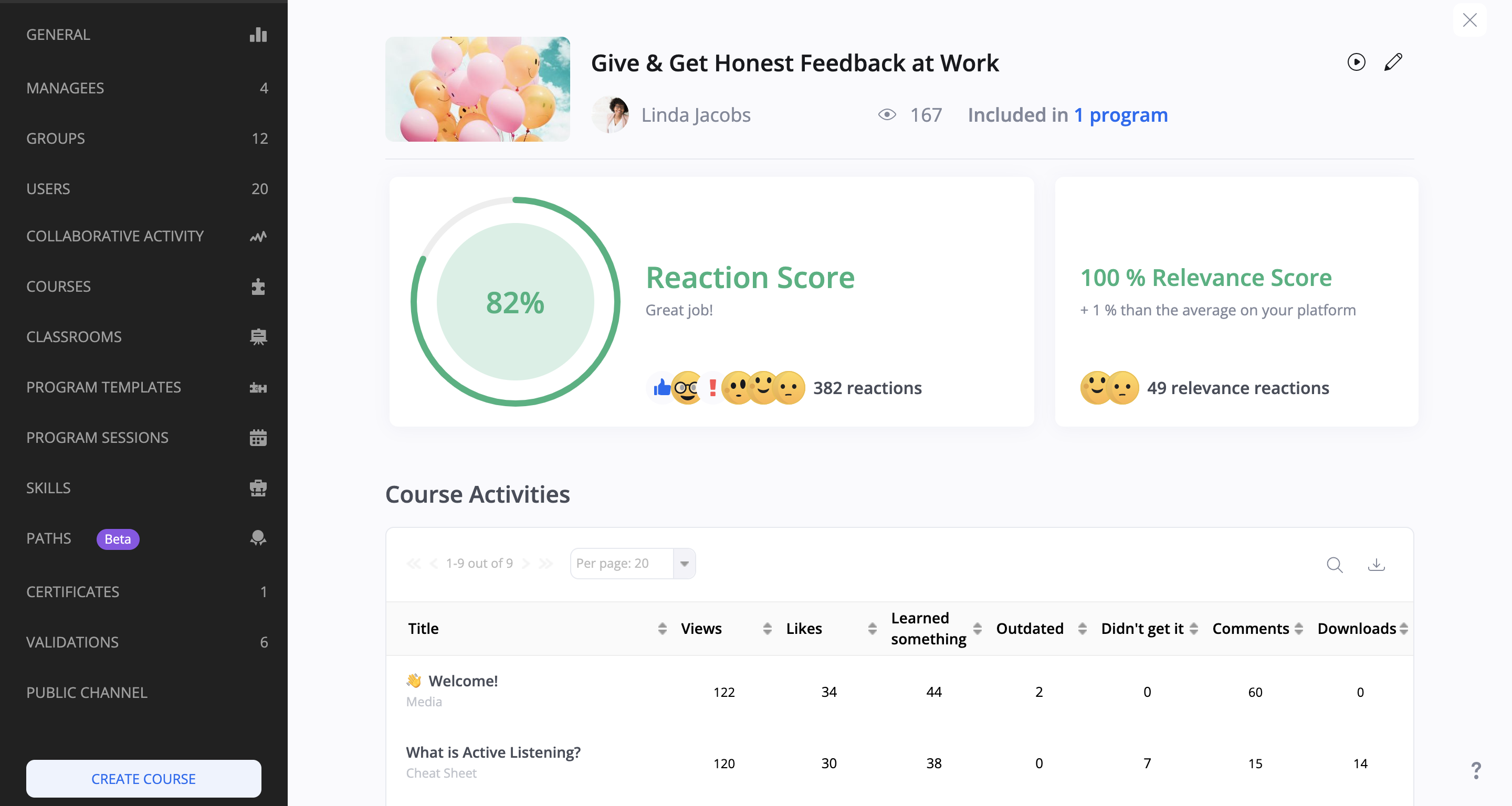 Course feedback within 360Learning